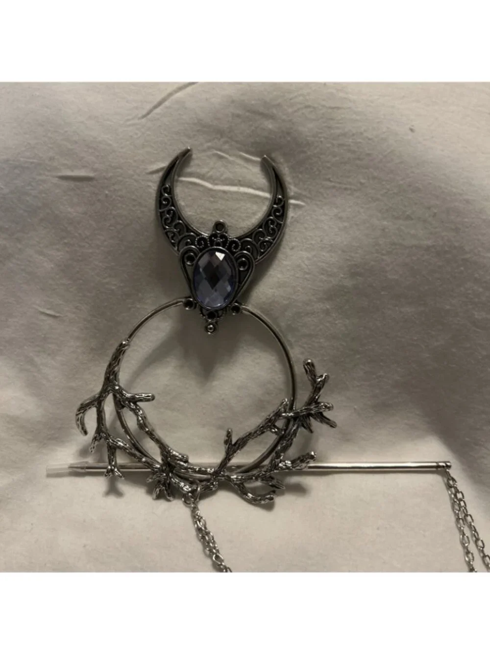 Vintage Style Crescent Moon Hair Pin Clip Claw W/Chain Interchangeable Necklace